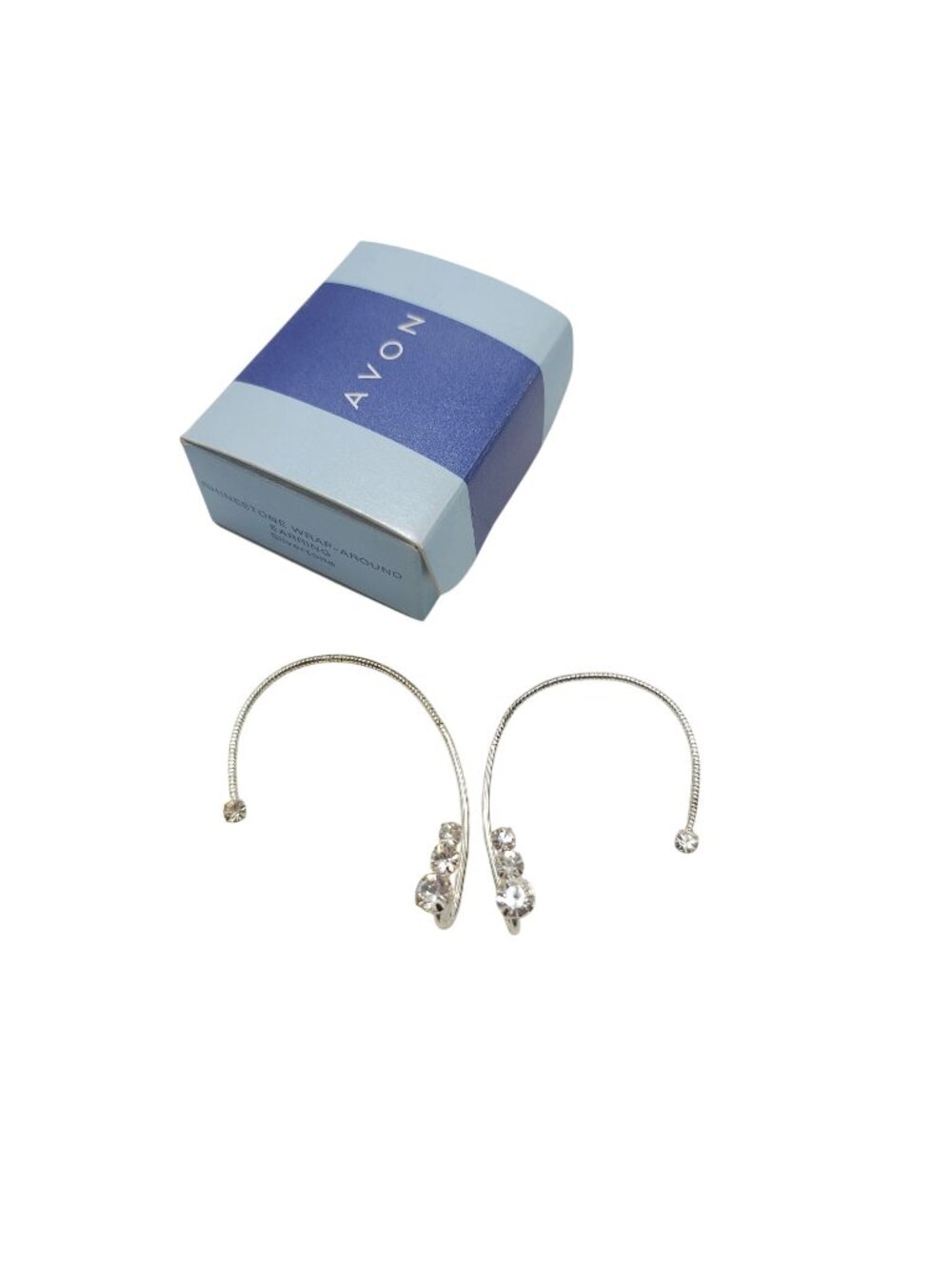 Avon Rhinestone Wrap-Around Earrings Silver Tone With Box